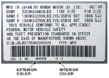 2007 Honda odyssey colors codes #6
